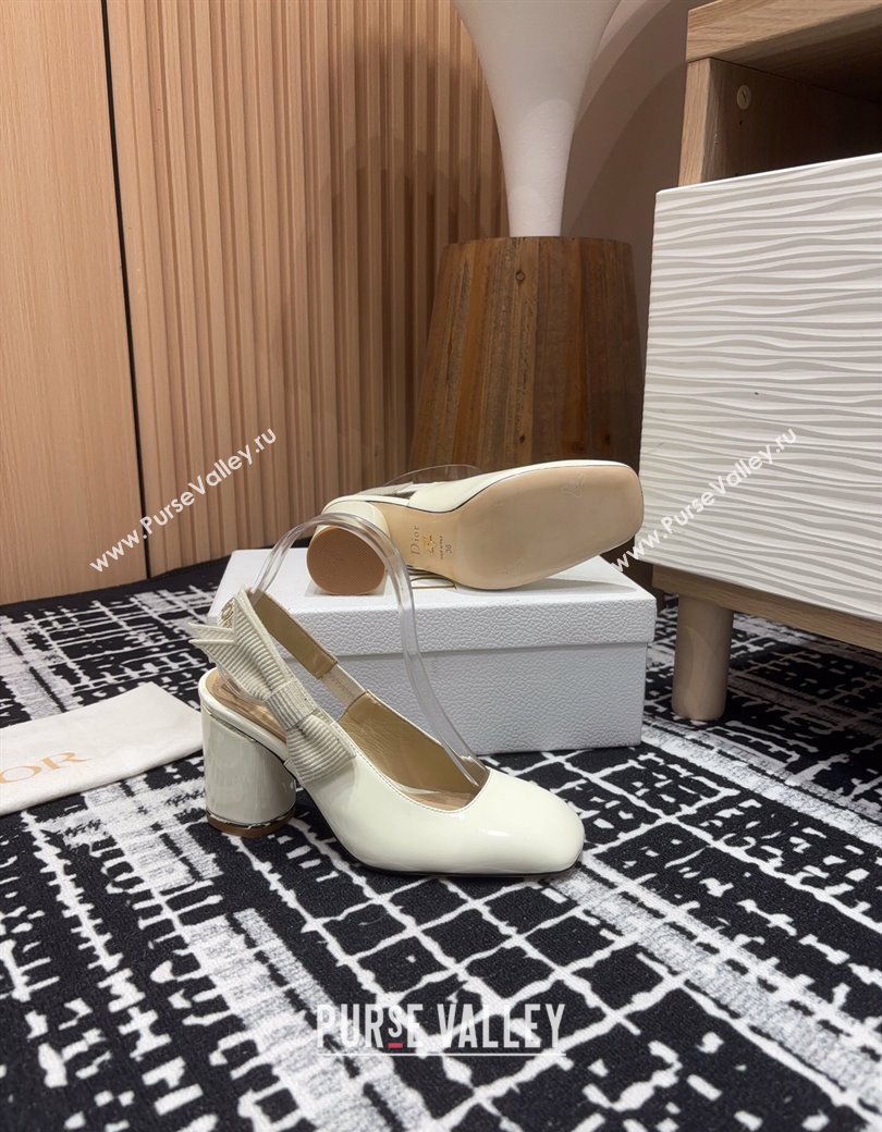 Dior Miss Dior Paris Slingback Pumps 8cm in White Patent Calfskin 2024 (KL-241231081)