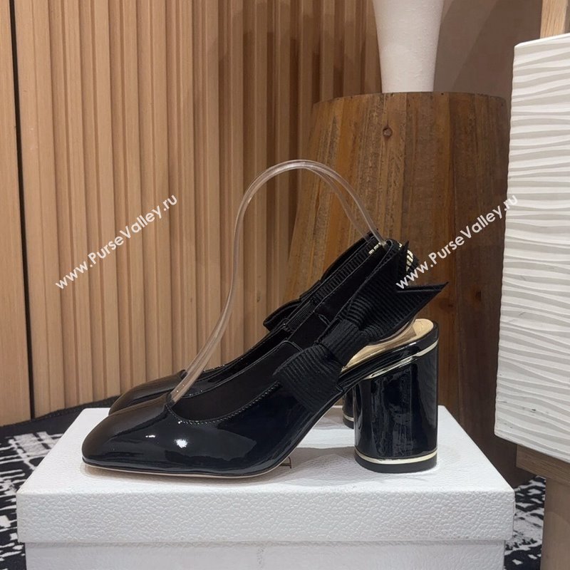 Dior Miss Dior Paris Slingback Pumps 8cm in Black Patent Calfskin 2024 (KL-241231082)