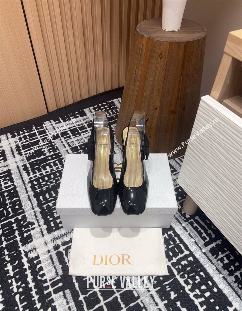 Dior Miss Dior Paris Slingback Pumps 8cm in Black Patent Calfskin 2024 (KL-241231082)