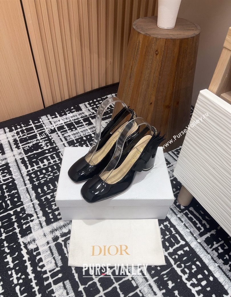 Dior Miss Dior Paris Slingback Pumps 8cm in Black Patent Calfskin 2024 (KL-241231082)