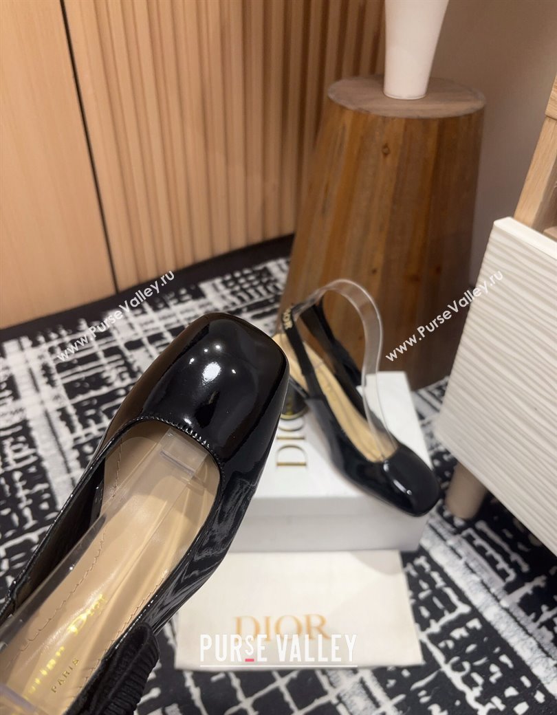 Dior Miss Dior Paris Slingback Pumps 8cm in Black Patent Calfskin 2024 (KL-241231082)