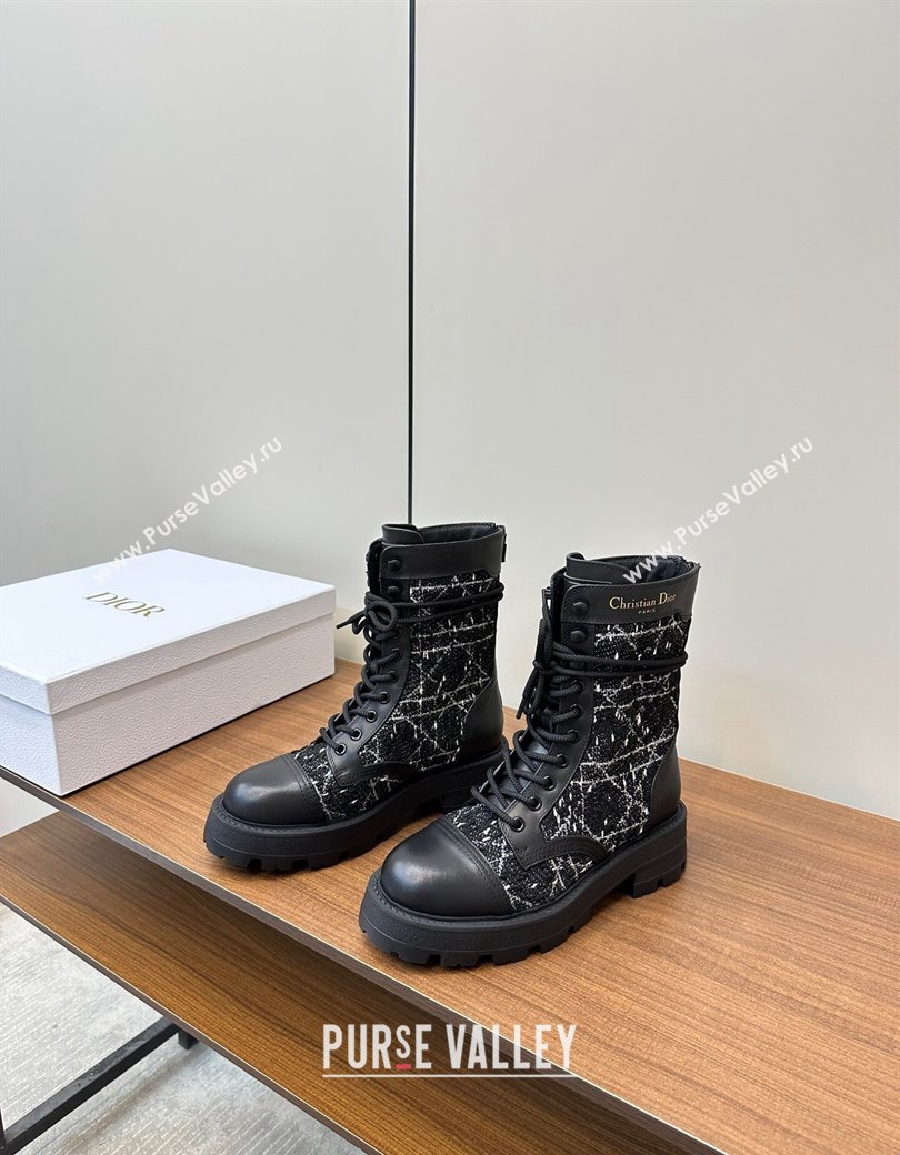 Dior D-Unit Ankle Boots in Black Cannage Tweed and Black Calfskin 2024 (MD-241231083)