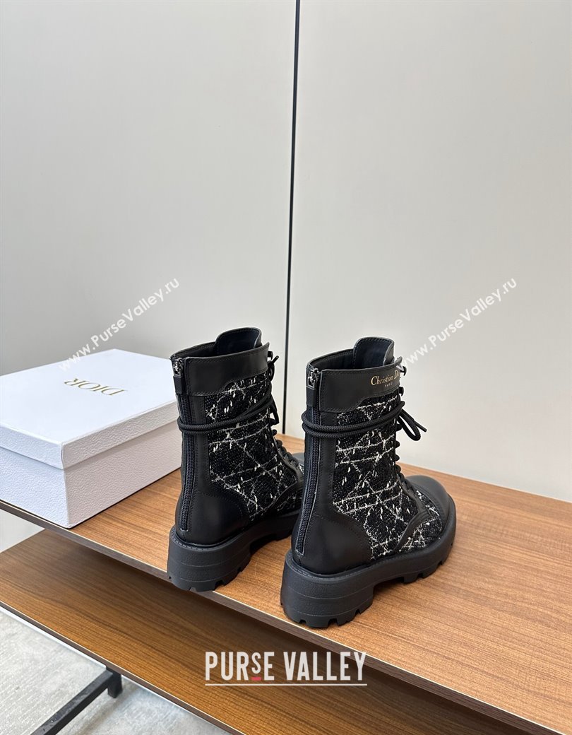 Dior D-Unit Ankle Boots in Black Cannage Tweed and Black Calfskin 2024 (MD-241231083)