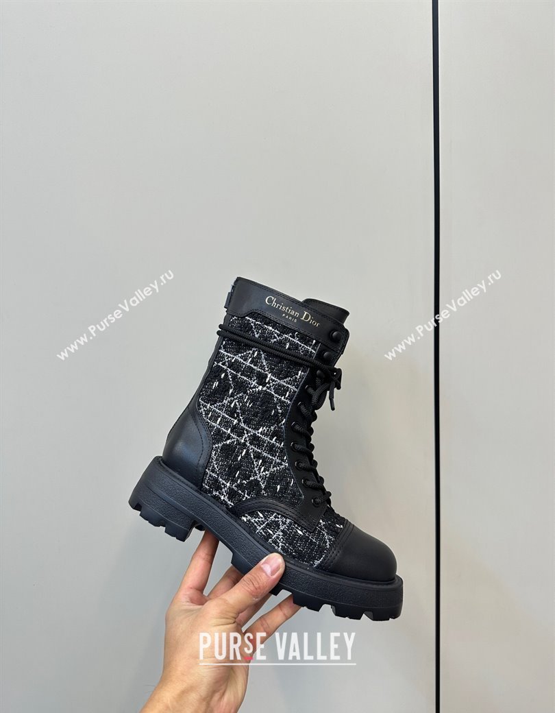 Dior D-Unit Ankle Boots in Black Cannage Tweed and Black Calfskin 2024 (MD-241231083)