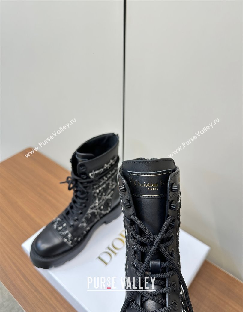 Dior D-Unit Ankle Boots in Black Cannage Tweed and Black Calfskin 2024 (MD-241231083)