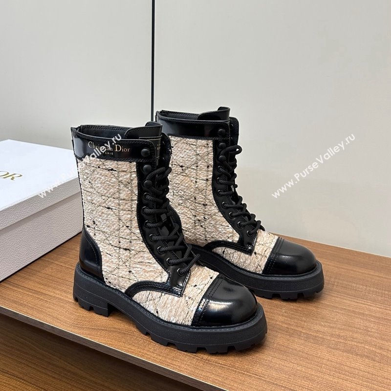 Dior D-Unit Ankle Boots in Beige Cannage Tweed and Black Calfskin 2024 (MD-241231084)