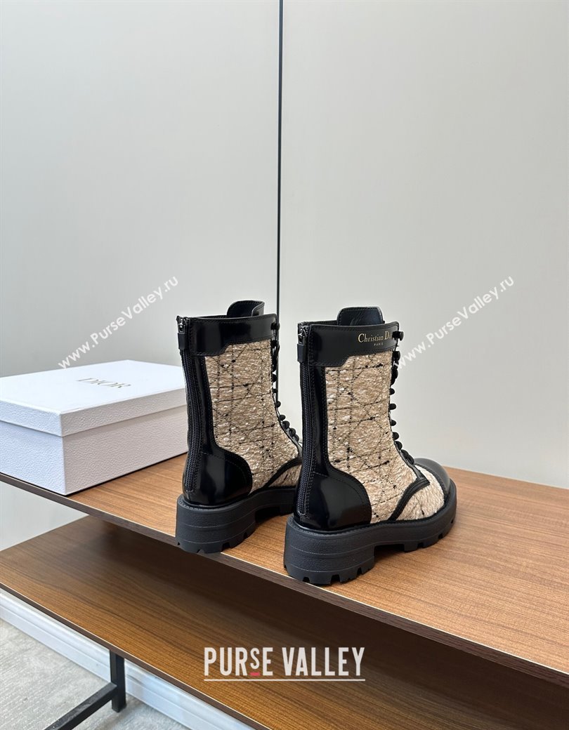 Dior D-Unit Ankle Boots in Beige Cannage Tweed and Black Calfskin 2024 (MD-241231084)