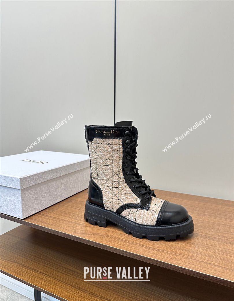 Dior D-Unit Ankle Boots in Beige Cannage Tweed and Black Calfskin 2024 (MD-241231084)