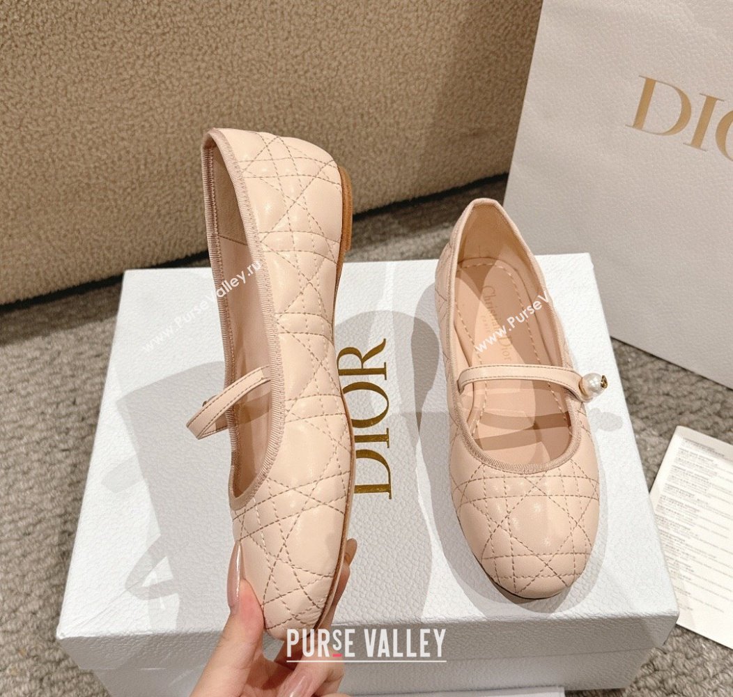 Dior Mary Janes Ballet Flats in Quilted Cannage Calfskin with Pearl Nude Pink 2024 12231 (MD-241231085)