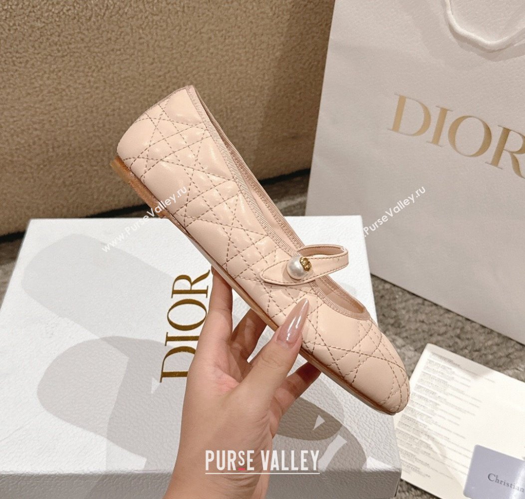 Dior Mary Janes Ballet Flats in Quilted Cannage Calfskin with Pearl Nude Pink 2024 12231 (MD-241231085)