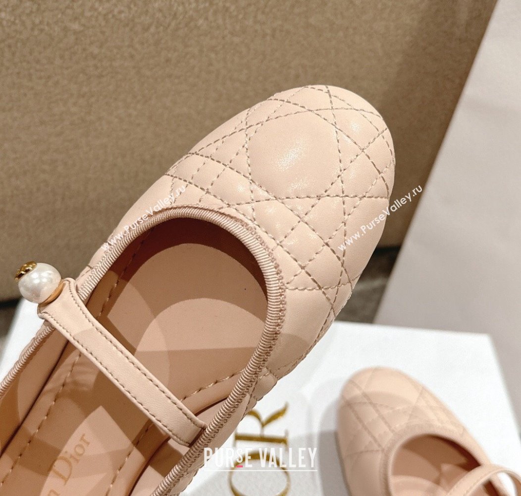 Dior Mary Janes Ballet Flats in Quilted Cannage Calfskin with Pearl Nude Pink 2024 12231 (MD-241231085)