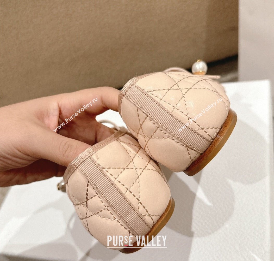 Dior Mary Janes Ballet Flats in Quilted Cannage Calfskin with Pearl Nude Pink 2024 12231 (MD-241231085)