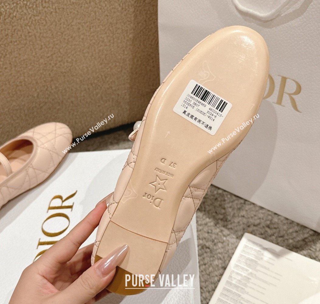 Dior Mary Janes Ballet Flats in Quilted Cannage Calfskin with Pearl Nude Pink 2024 12231 (MD-241231085)