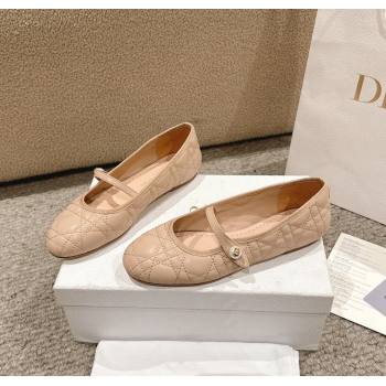 Dior Mary Janes Ballet Flats in Quilted Cannage Calfskin with Pearl Beige 2024 12231 (MD-241231086)