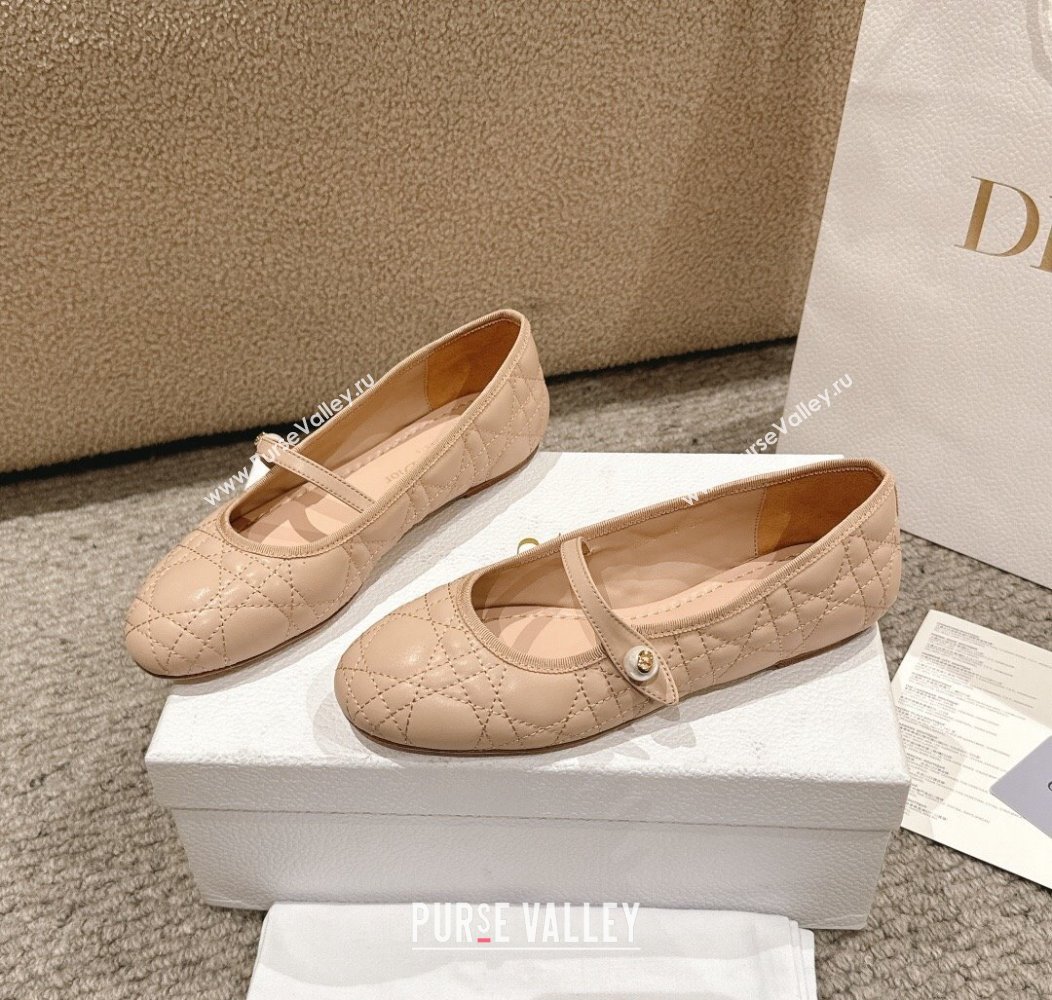 Dior Mary Janes Ballet Flats in Quilted Cannage Calfskin with Pearl Beige 2024 12231 (MD-241231086)