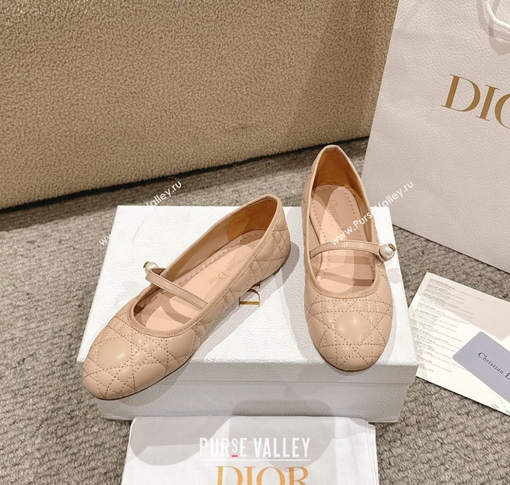 Dior Mary Janes Ballet Flats in Quilted Cannage Calfskin with Pearl Beige 2024 12231 (MD-241231086)