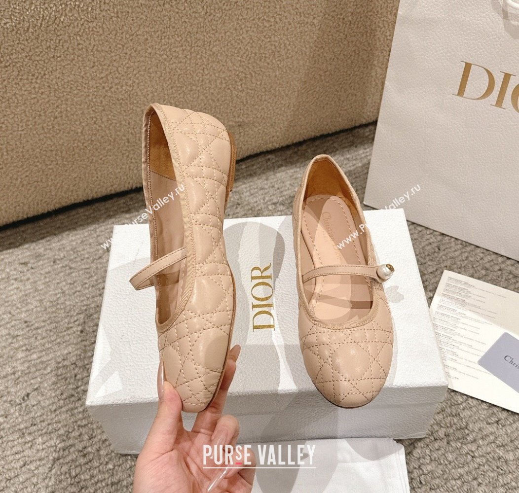 Dior Mary Janes Ballet Flats in Quilted Cannage Calfskin with Pearl Beige 2024 12231 (MD-241231086)