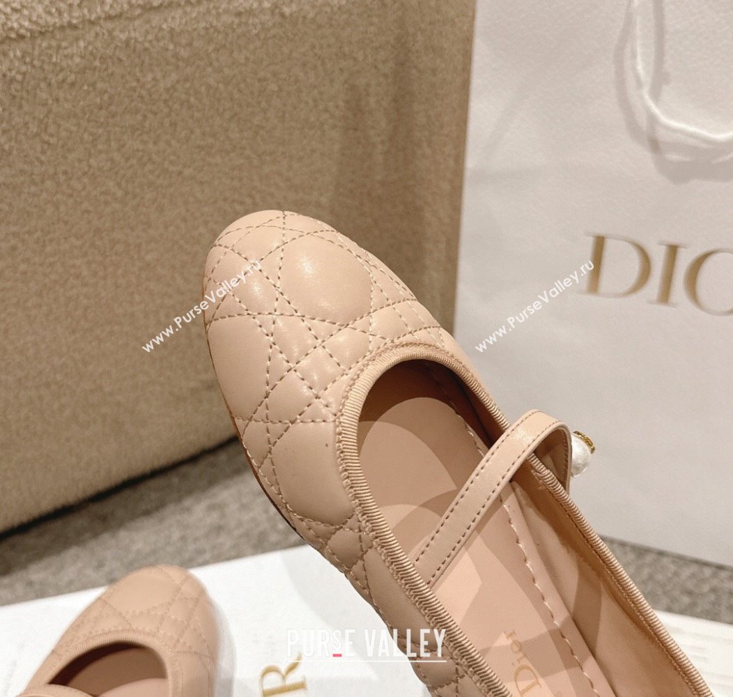 Dior Mary Janes Ballet Flats in Quilted Cannage Calfskin with Pearl Beige 2024 12231 (MD-241231086)