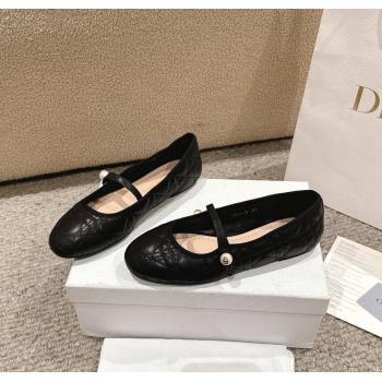 Dior Mary Janes Ballet Flats in Quilted Cannage Calfskin with Pearl Black 2024 12231 (MD-241231087)