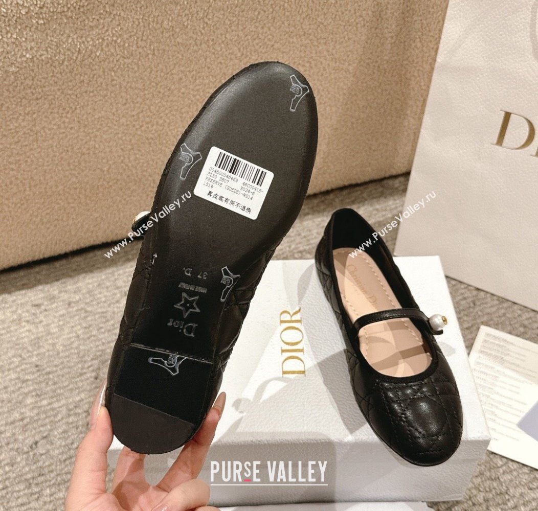 Dior Mary Janes Ballet Flats in Quilted Cannage Calfskin with Pearl Black 2024 12231 (MD-241231087)