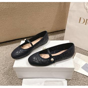 Dior Mary Janes Ballet Flats in Quilted Cannage Calfskin with Pearl Dark Blue 2024 12231 (MD-241231090)