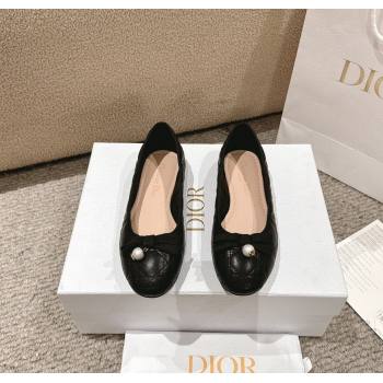 Dior Ballet Flat in Quilted Cannage Calfskin with Pearl Bow Black 2024 1231 (MD-241231092)