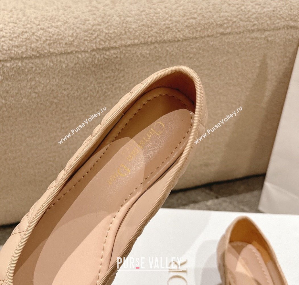 Dior Ballet Flat in Quilted Cannage Calfskin with Pearl Bow Beige 2024 1231 (MD-241231093)