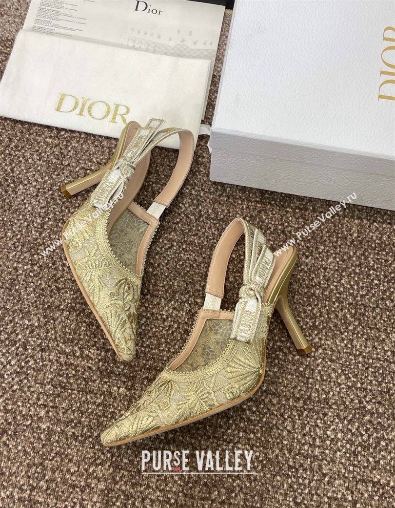 Dior JAdior Slingback Pumps 9.5cm in Transparent Mesh with Gold-Tone Chardons Embroidery 2024 (JC-241231037)