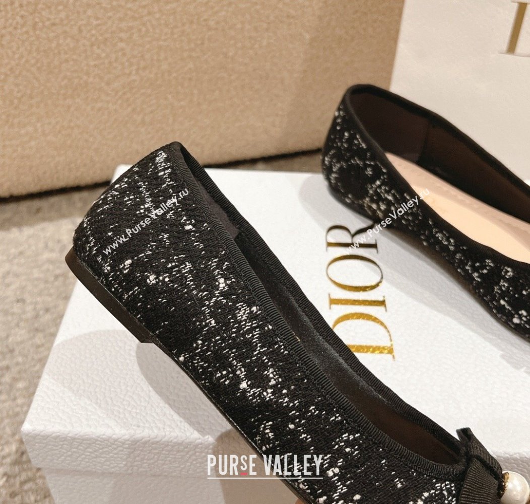 Dior Ballet Flat in Quilted Cannage Tweed with Pearl Bow Black 2024 1231 (MD-241231100)