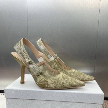 Dior JAdior Slingback Pumps 9.5cm in Transparent Mesh with Gold-Tone Chardons Embroidery 2024 (JC-241231037)