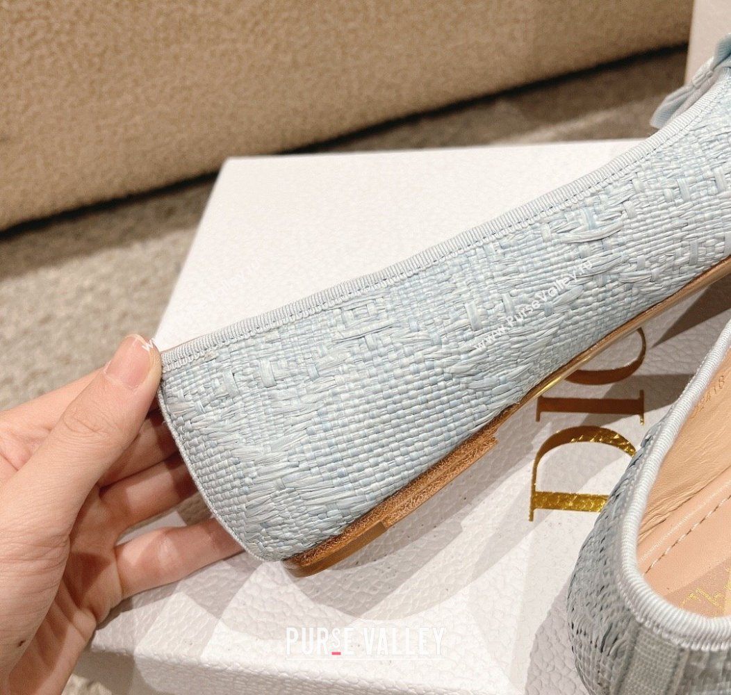 Dior Ballet Flat in Quilted Cannage Tweed with Pearl Bow Light Blue 2024 1231 (MD-241231101)