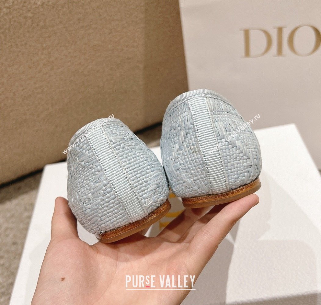 Dior Ballet Flat in Quilted Cannage Tweed with Pearl Bow Light Blue 2024 1231 (MD-241231101)