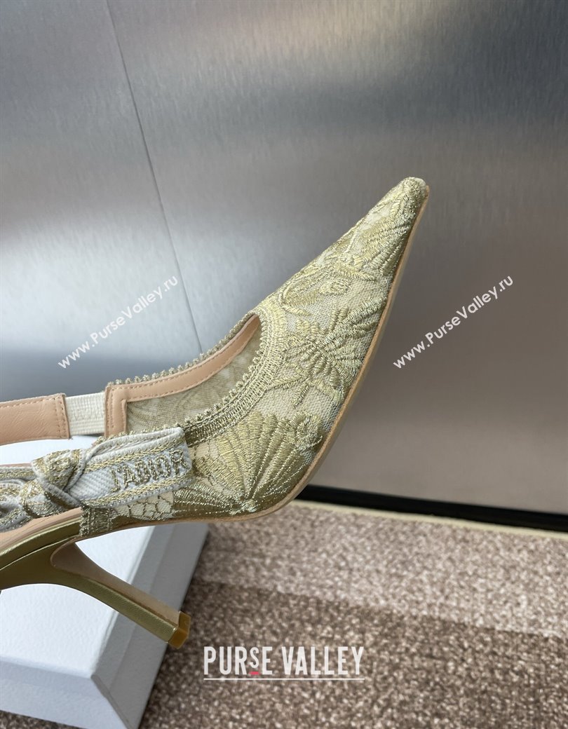 Dior JAdior Slingback Pumps 9.5cm in Transparent Mesh with Gold-Tone Chardons Embroidery 2024 (JC-241231037)