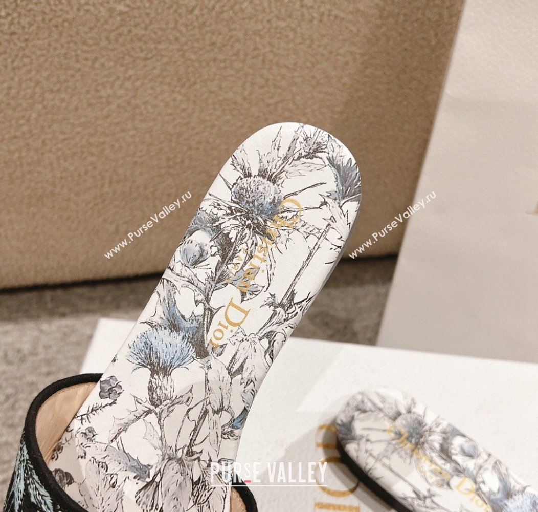 Dior Dway Flat Slides Sandal in White and Blue Embroidered Cotton with Pietro Ruffos Dior Chardons Motif 2024 (MD-241231002)