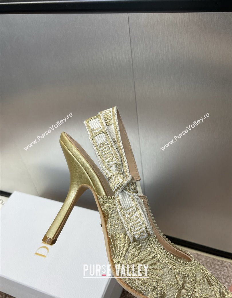 Dior JAdior Slingback Pumps 9.5cm in Transparent Mesh with Gold-Tone Chardons Embroidery 2024 (JC-241231037)