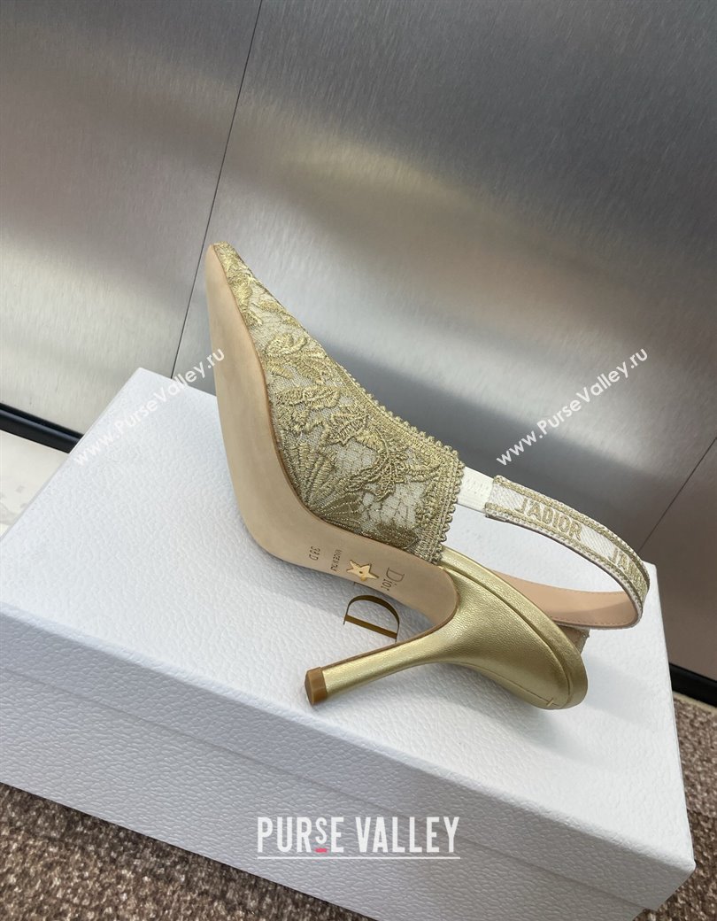 Dior JAdior Slingback Pumps 9.5cm in Transparent Mesh with Gold-Tone Chardons Embroidery 2024 (JC-241231037)