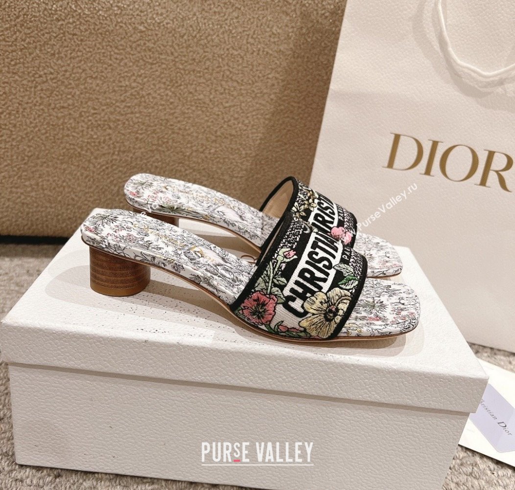 Dior Dway Heel Slides Sandal 3.5cm in Embroidered Cotton and White Multicolor Millefiori Unicorn Motif 2024 (MD-241231005)