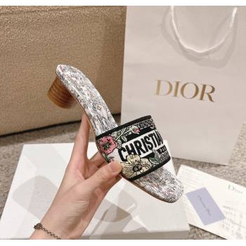 Dior Dway Heel Slides Sandal 3.5cm in Embroidered Cotton and White Multicolor Millefiori Unicorn Motif 2024 (MD-241231005)