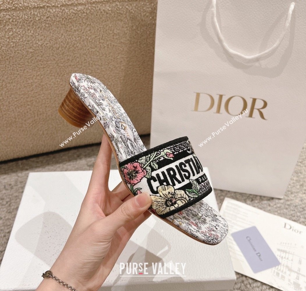 Dior Dway Heel Slides Sandal 3.5cm in Embroidered Cotton and White Multicolor Millefiori Unicorn Motif 2024 (MD-241231005)