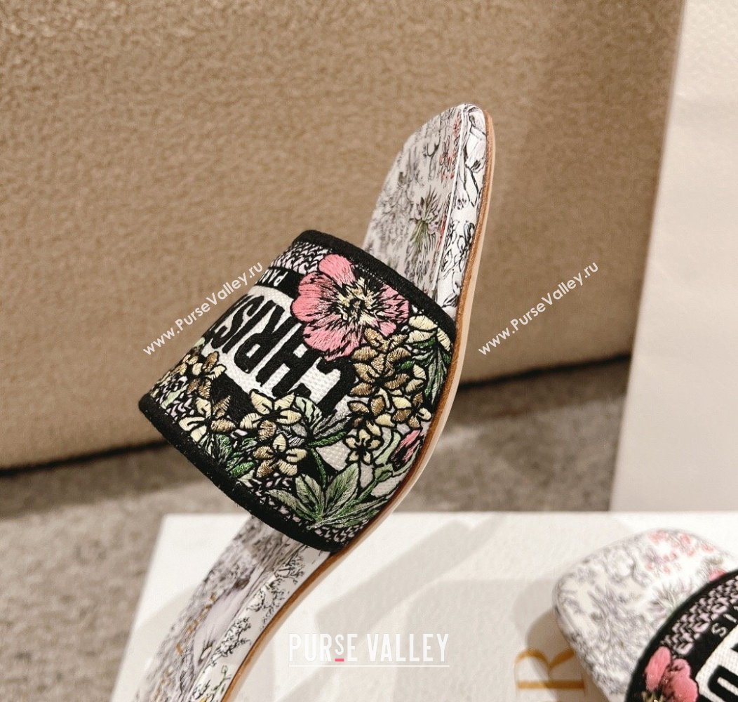 Dior Dway Heel Slides Sandal 3.5cm in Embroidered Cotton and White Multicolor Millefiori Unicorn Motif 2024 (MD-241231005)