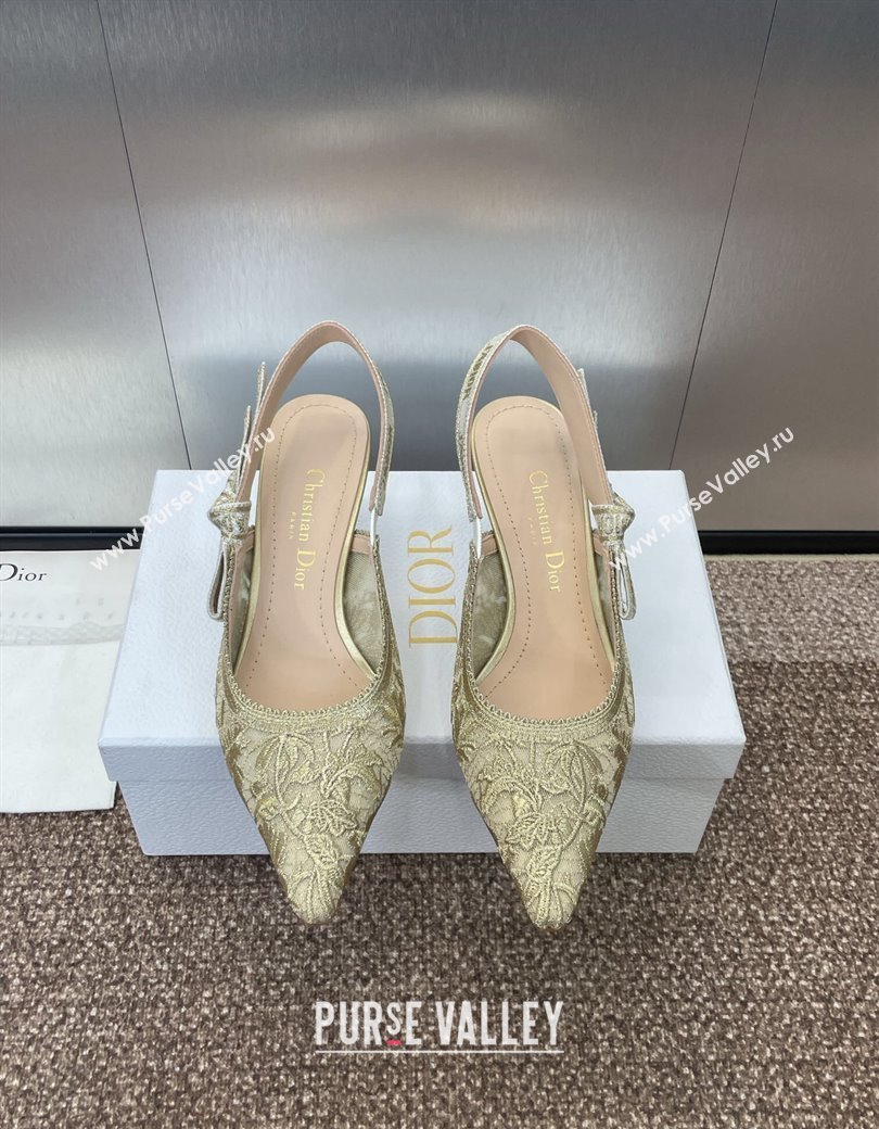 Dior JAdior Slingback Pumps 6.5cm in Transparent Mesh with Gold-Tone Chardons Embroidery 2024 (JC-241231038)