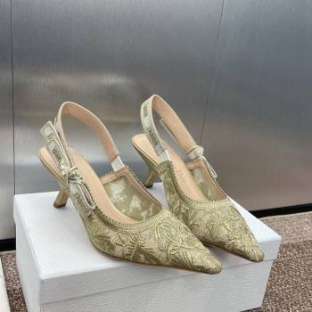 Dior JAdior Slingback Pumps 6.5cm in Transparent Mesh with Gold-Tone Chardons Embroidery 2024 (JC-241231038)