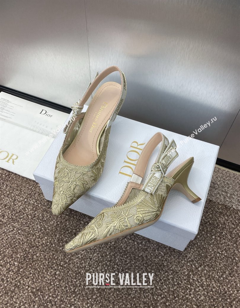 Dior JAdior Slingback Pumps 6.5cm in Transparent Mesh with Gold-Tone Chardons Embroidery 2024 (JC-241231038)