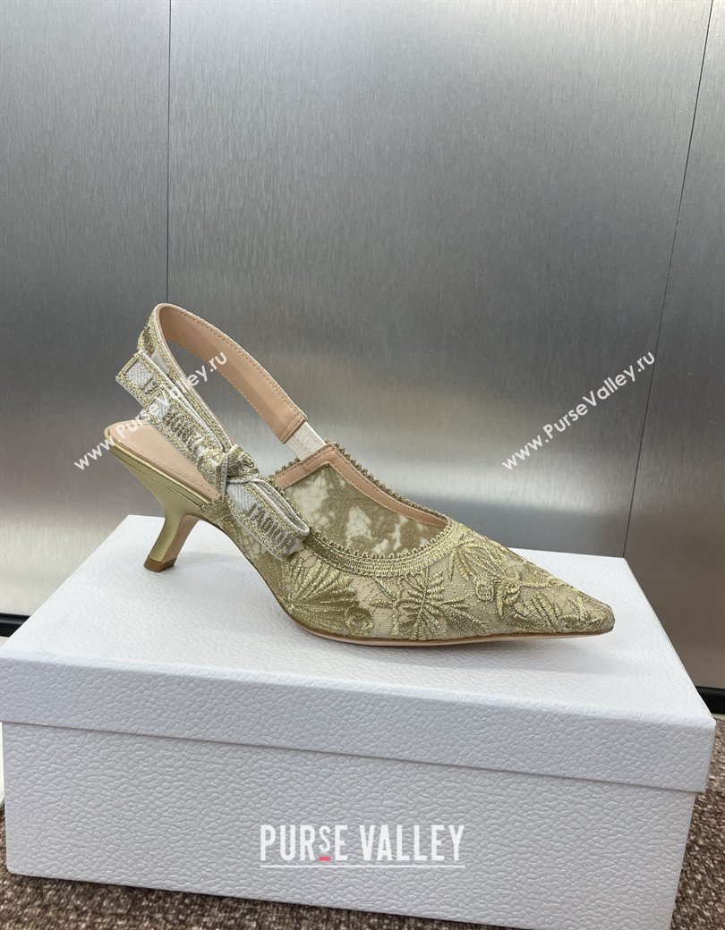 Dior JAdior Slingback Pumps 6.5cm in Transparent Mesh with Gold-Tone Chardons Embroidery 2024 (JC-241231038)