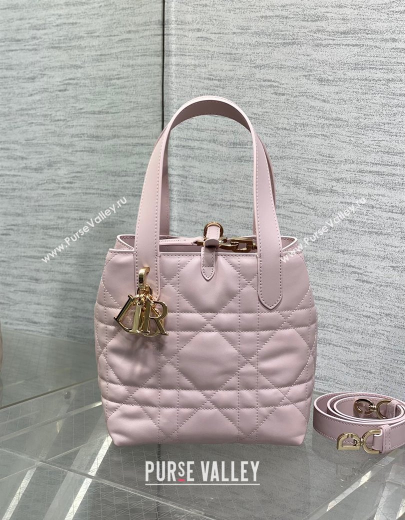 Dior Small Toujours Vertical Tote Bag in Macrocannage Calfskin Pale Pink 2025 2835 (XXG-250207072)