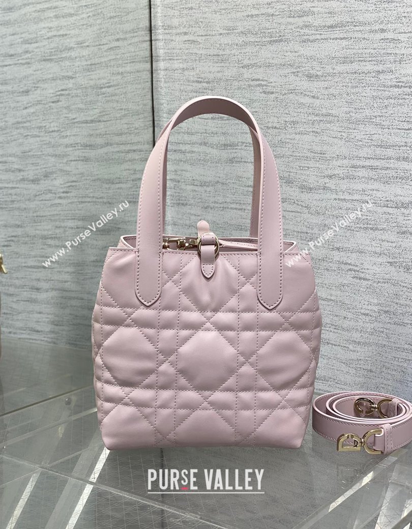 Dior Small Toujours Vertical Tote Bag in Macrocannage Calfskin Pale Pink 2025 2835 (XXG-250207072)