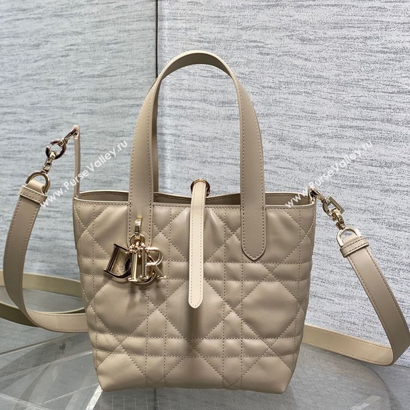 Dior Small Toujours Vertical Tote Bag in Macrocannage Calfskin Powder Beige 2025 2835 (XXG-250207074)