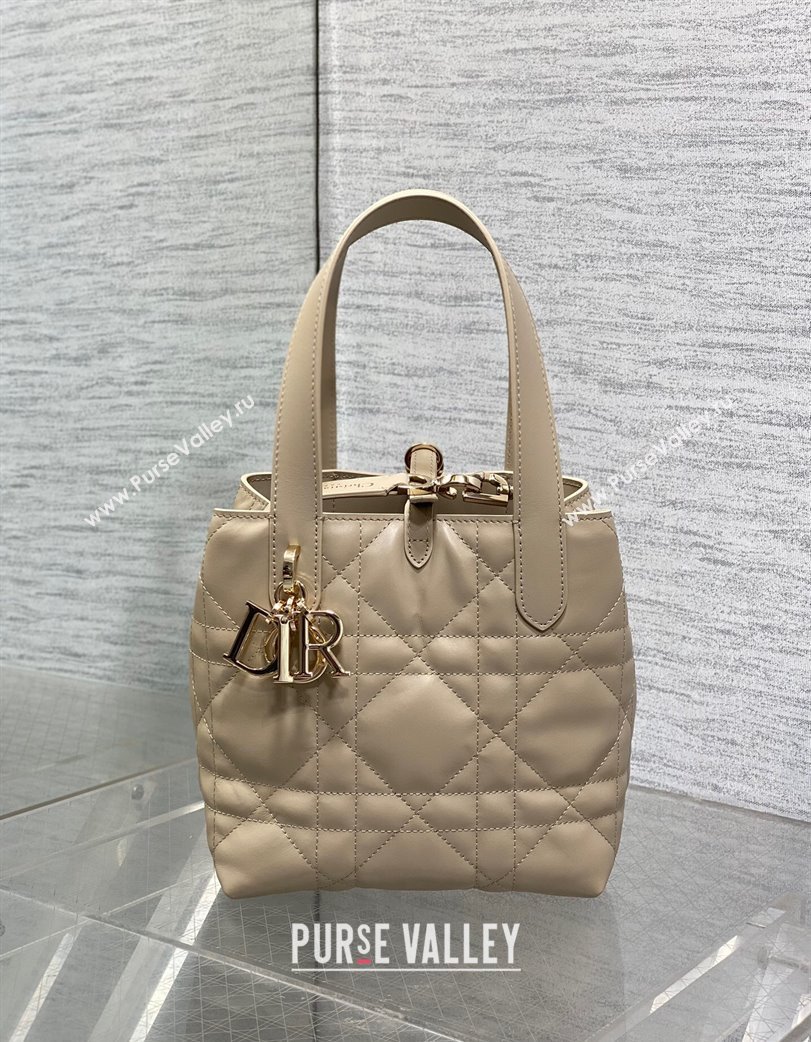 Dior Small Toujours Vertical Tote Bag in Macrocannage Calfskin Powder Beige 2025 2835 (XXG-250207074)