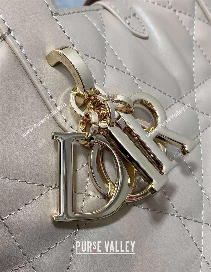 Dior Small Toujours Vertical Tote Bag in Macrocannage Calfskin Powder Beige 2025 2835 (XXG-250207074)