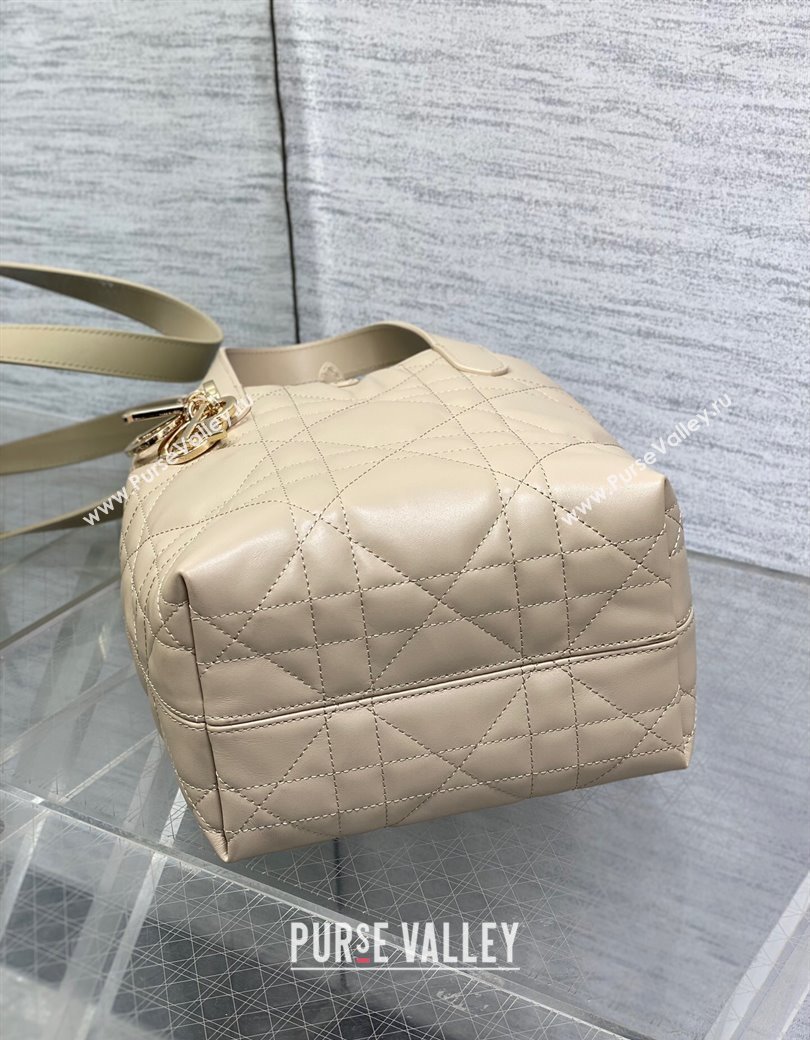 Dior Small Toujours Vertical Tote Bag in Macrocannage Calfskin Powder Beige 2025 2835 (XXG-250207074)
